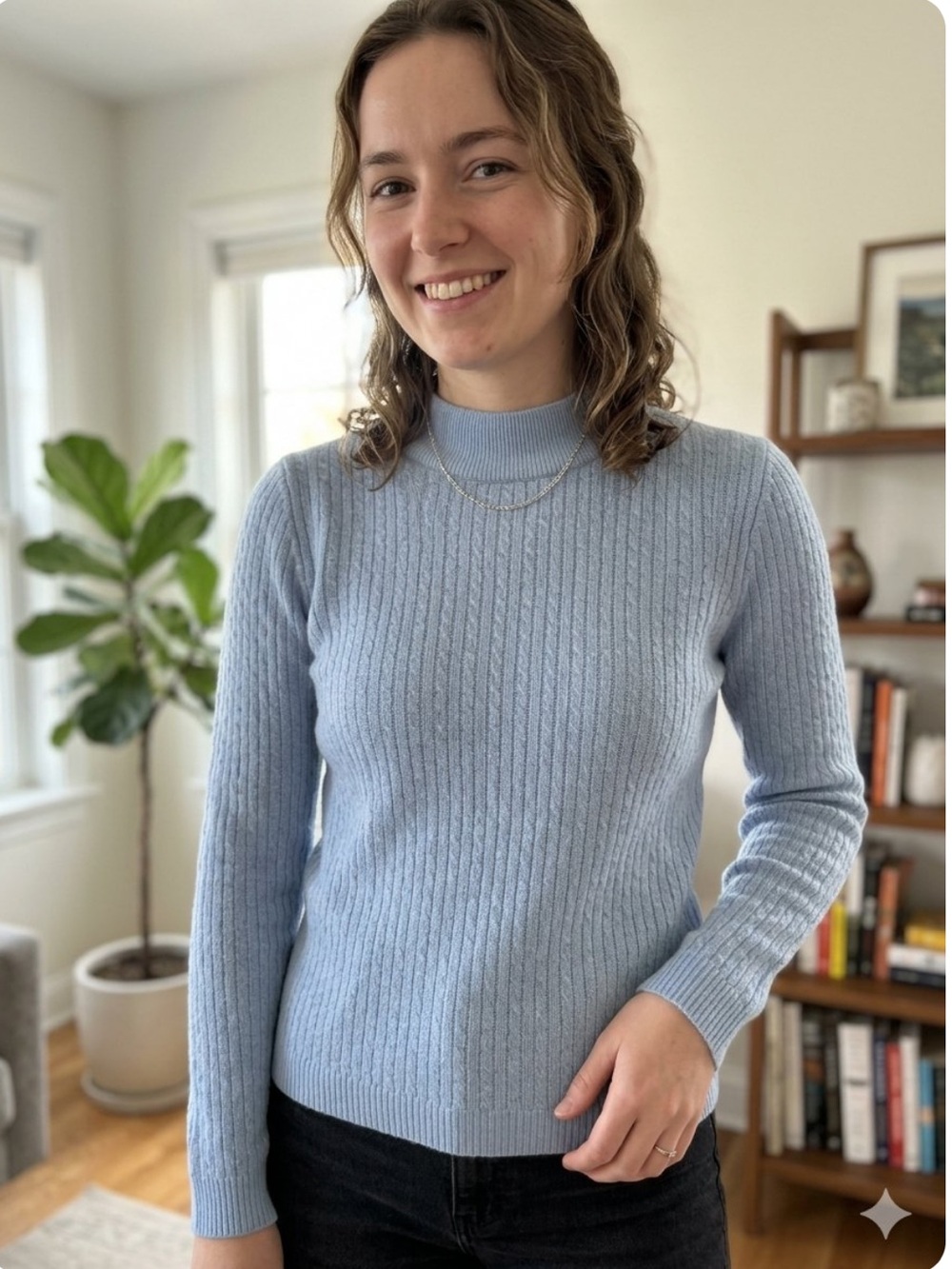 Light Blue Ribbed Mock Neck Women's Sweater